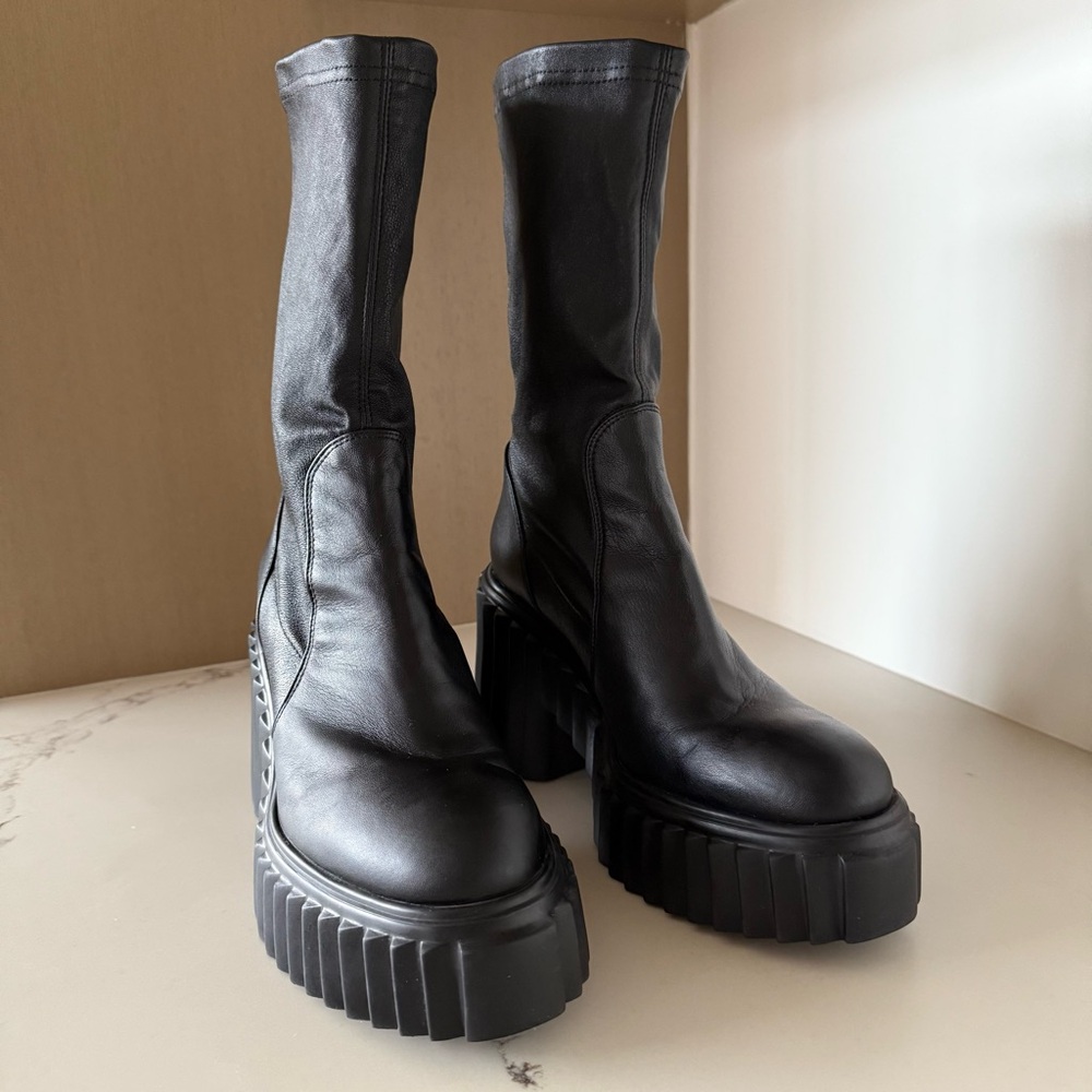 AGL Tiggy pull-on black stretch leather platform boots, 10 - Picture 10 of 17